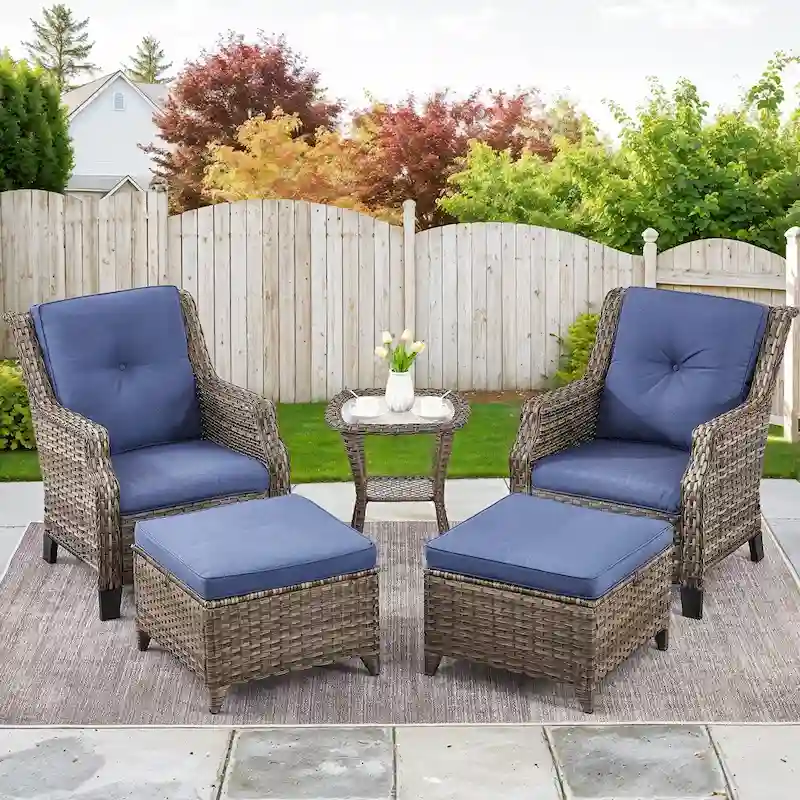 Outdoor Patio Chairs with Ottomans and Table - Grey
