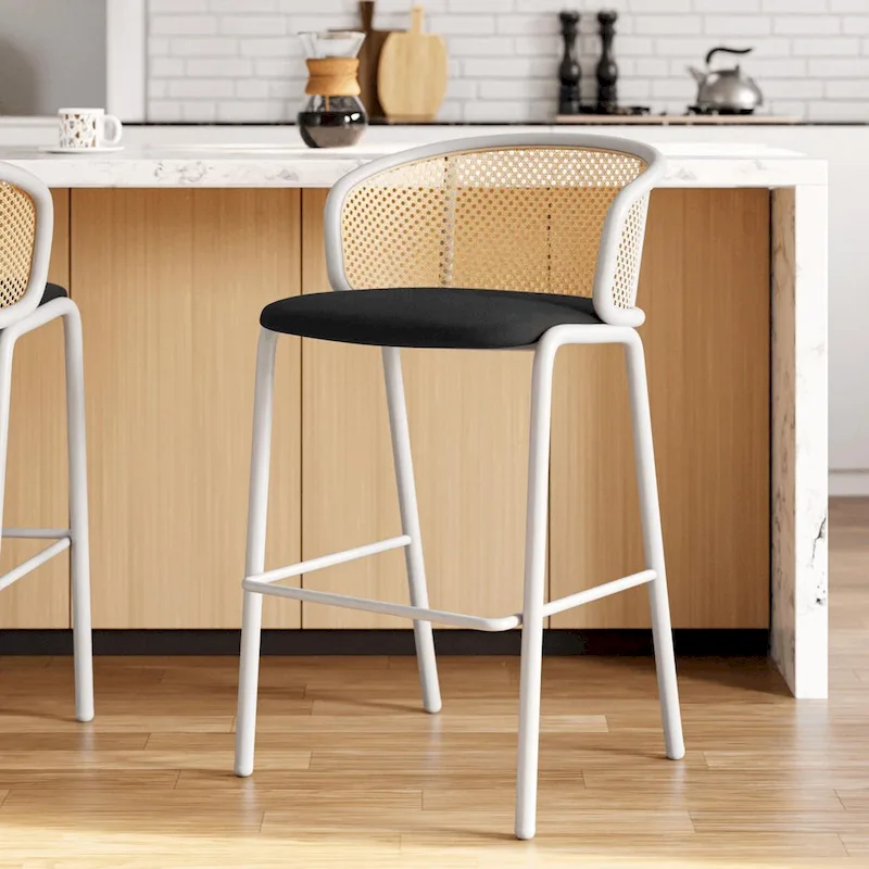 LeisureMod Ervilla Bar Stool with White Powder Coated Steel Frame Set of 2 - 37