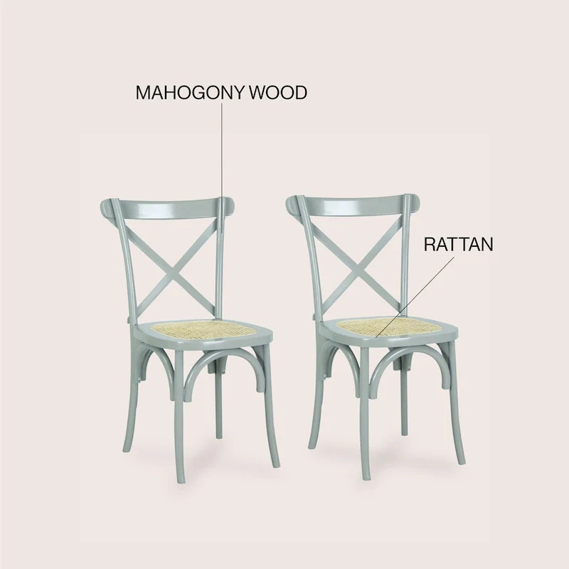 Colmar Classic Traditional X-Back Wood Rattan Dining Chair, Natural (Set of 2) by JONATHAN Y