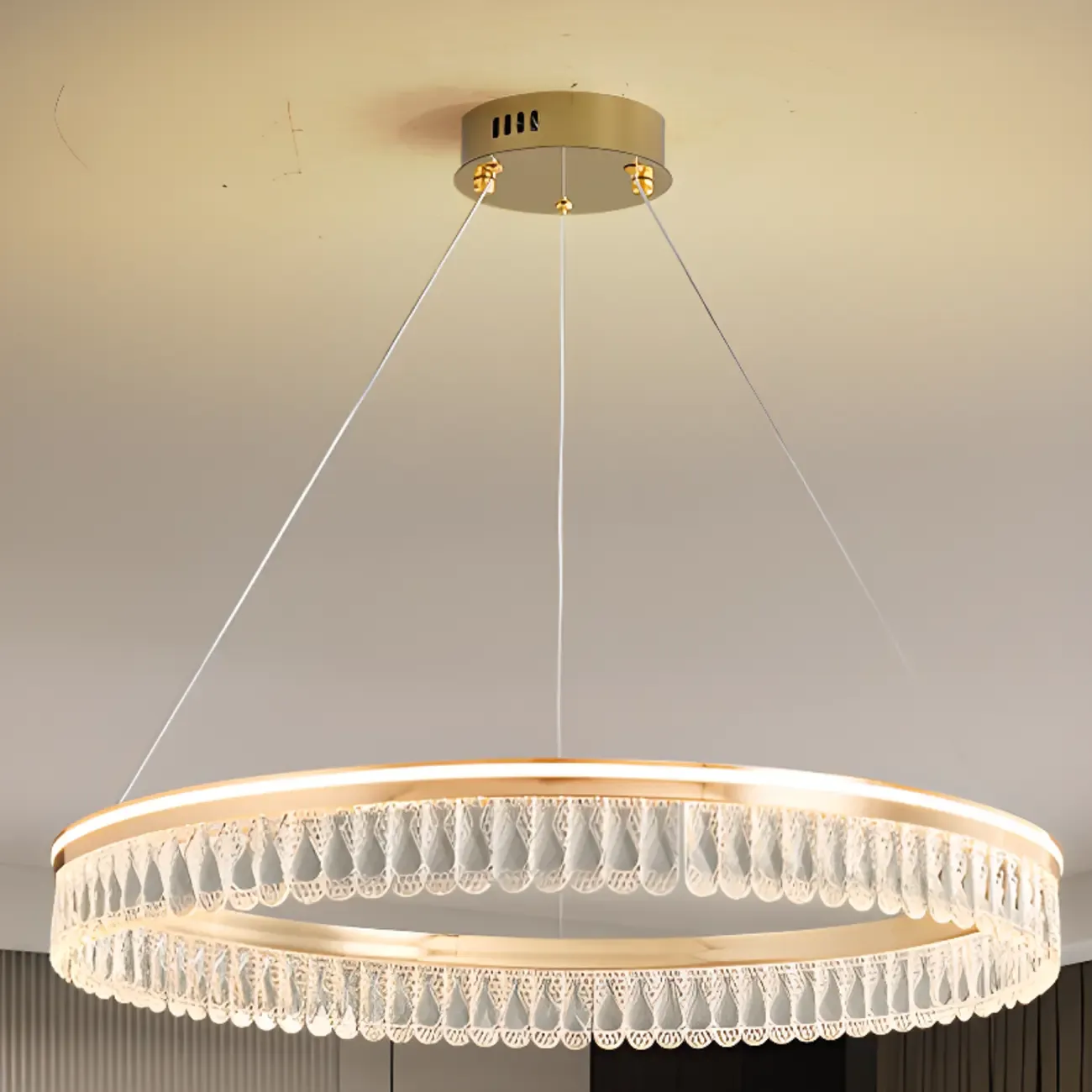 Dimmable Circle Gold Crystal Modern LED Chandeliers