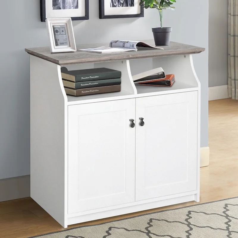 White / Grey Oak 2-Door Filing Cabinet with Hidden Storage