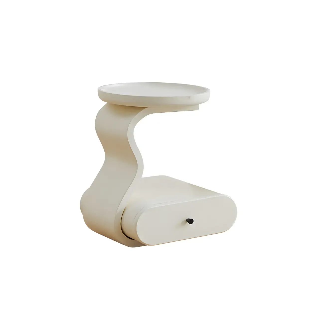 White Round Elegant Modern Wood Drawer Coffee Table