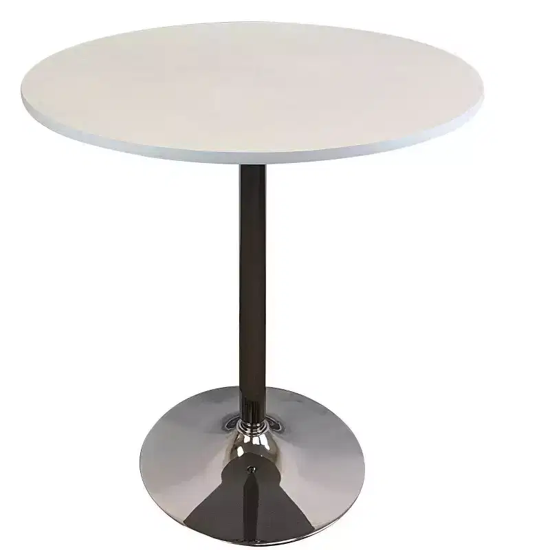 HomeRoots 36 White and Silver Wood and Metal Pedestal Base Round Top Dining Table