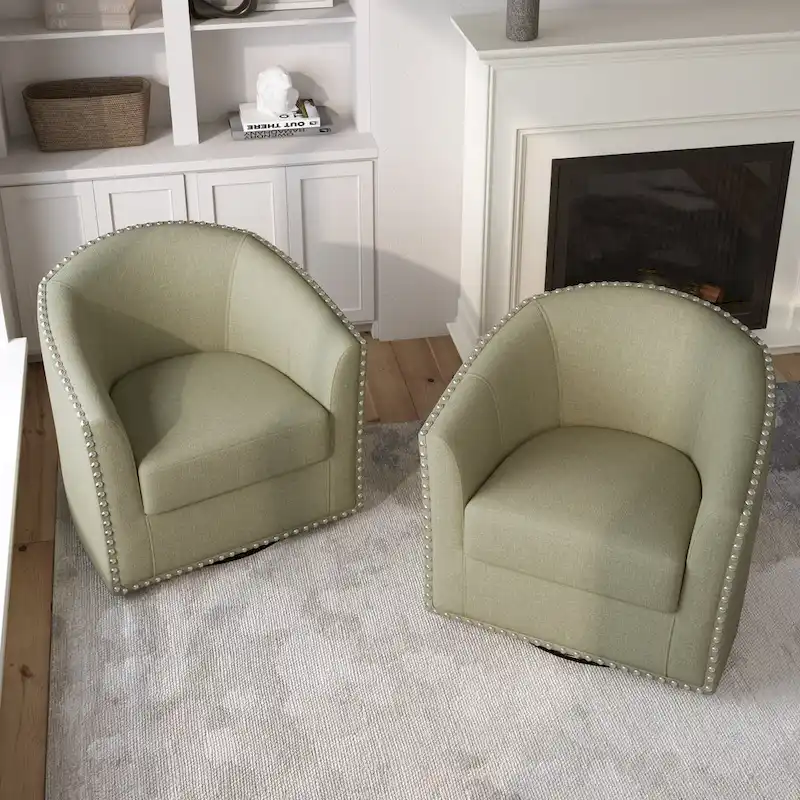 Upholstered Swivel Accent Chairs with Nailhead Trim, Set of 2