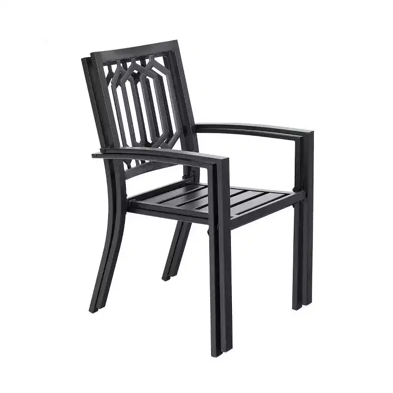 3pc Metal Table & Chairs - Black - Captiva Designs: Powder-Coated Steel Bistro Set, Weather-Resistant