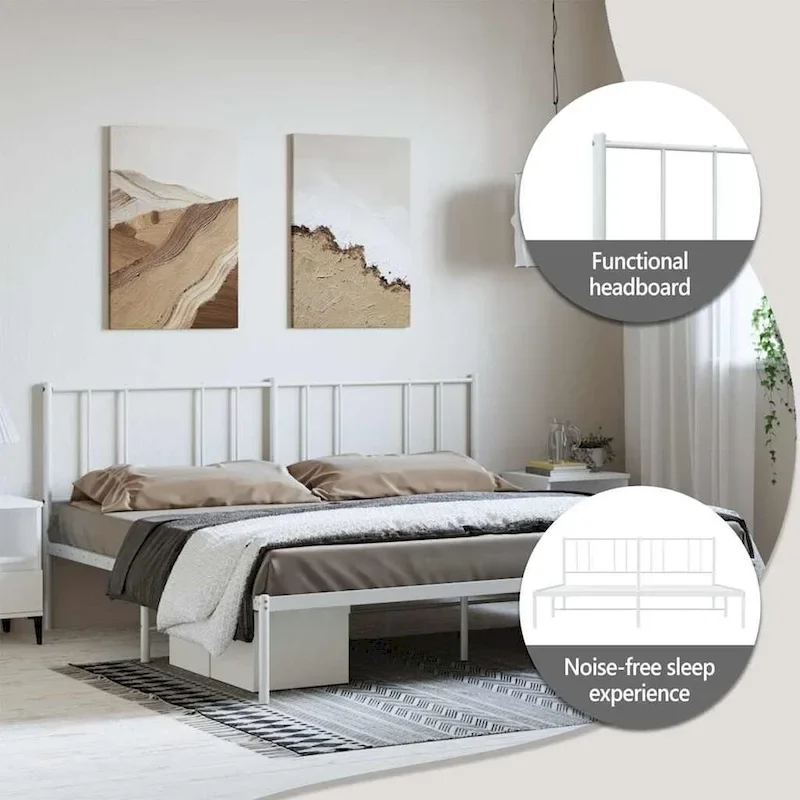 vidaXL Metal Bed Frame with Headboard, No Mattress