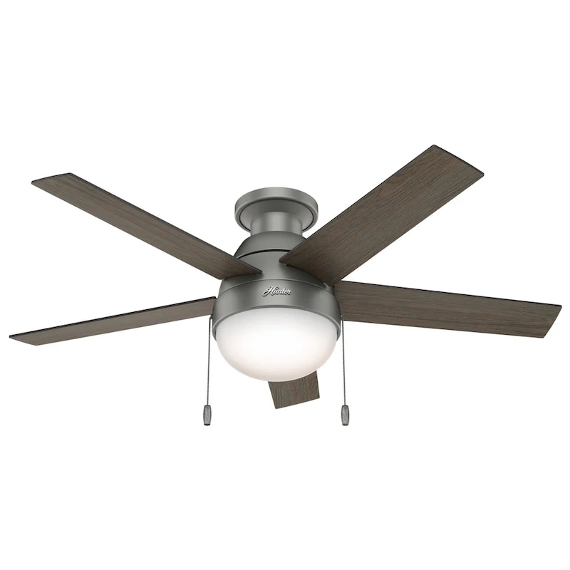 Hunter 46  Anslee Low Profile Ceiling Fan with LED Light Kit and Pull Chain - Silver
