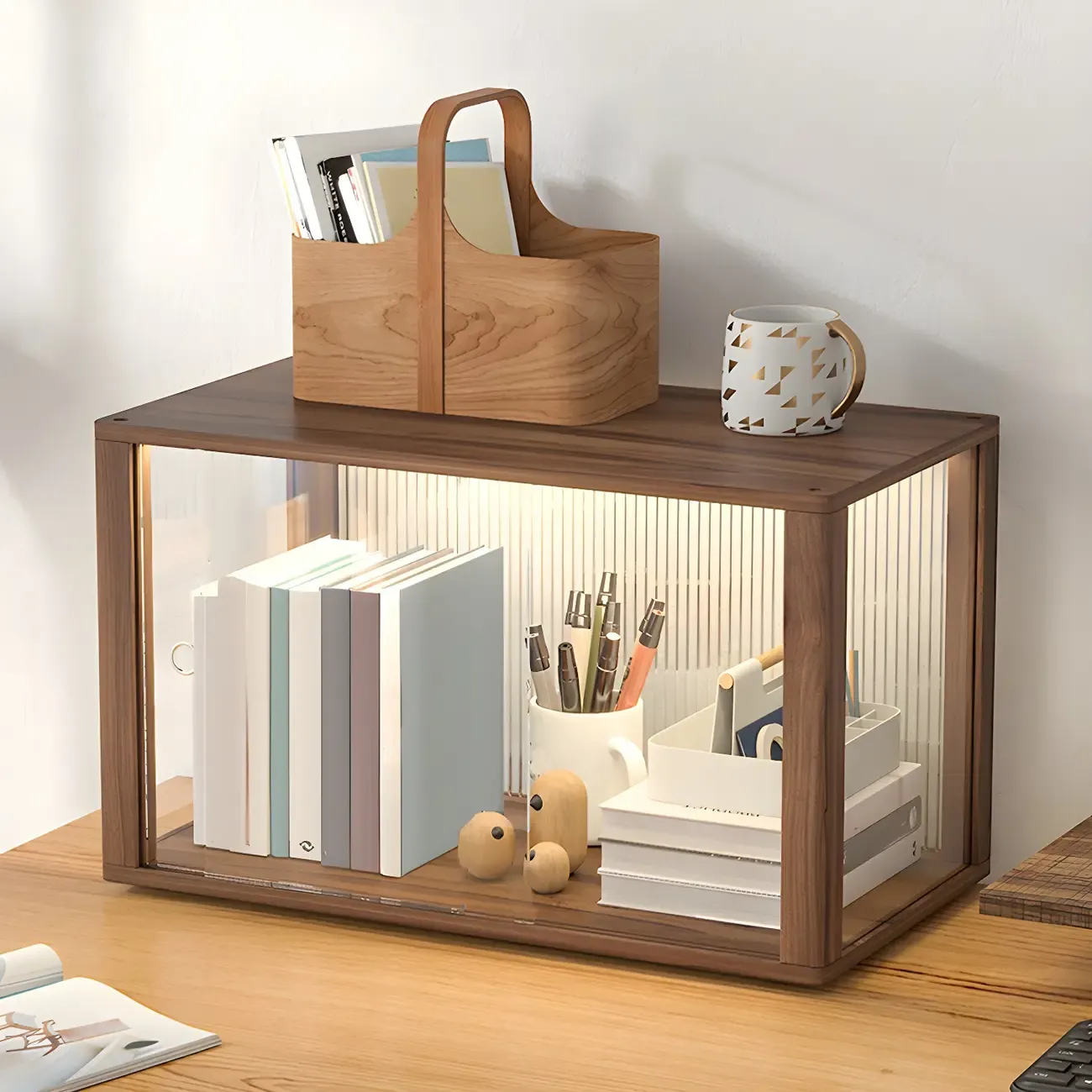 Small Wooden Glass Display Cabinet for Tabletop