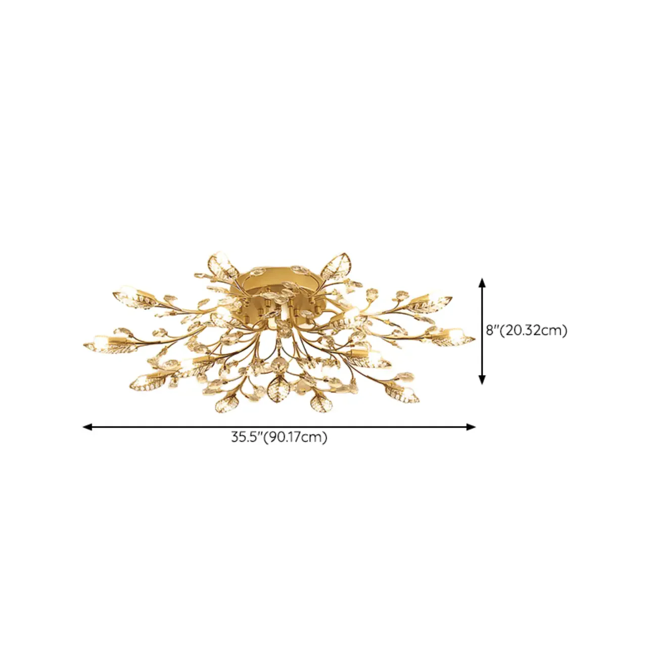 Elegant Golden Branch Crystal Semi Flush Ceiling Light