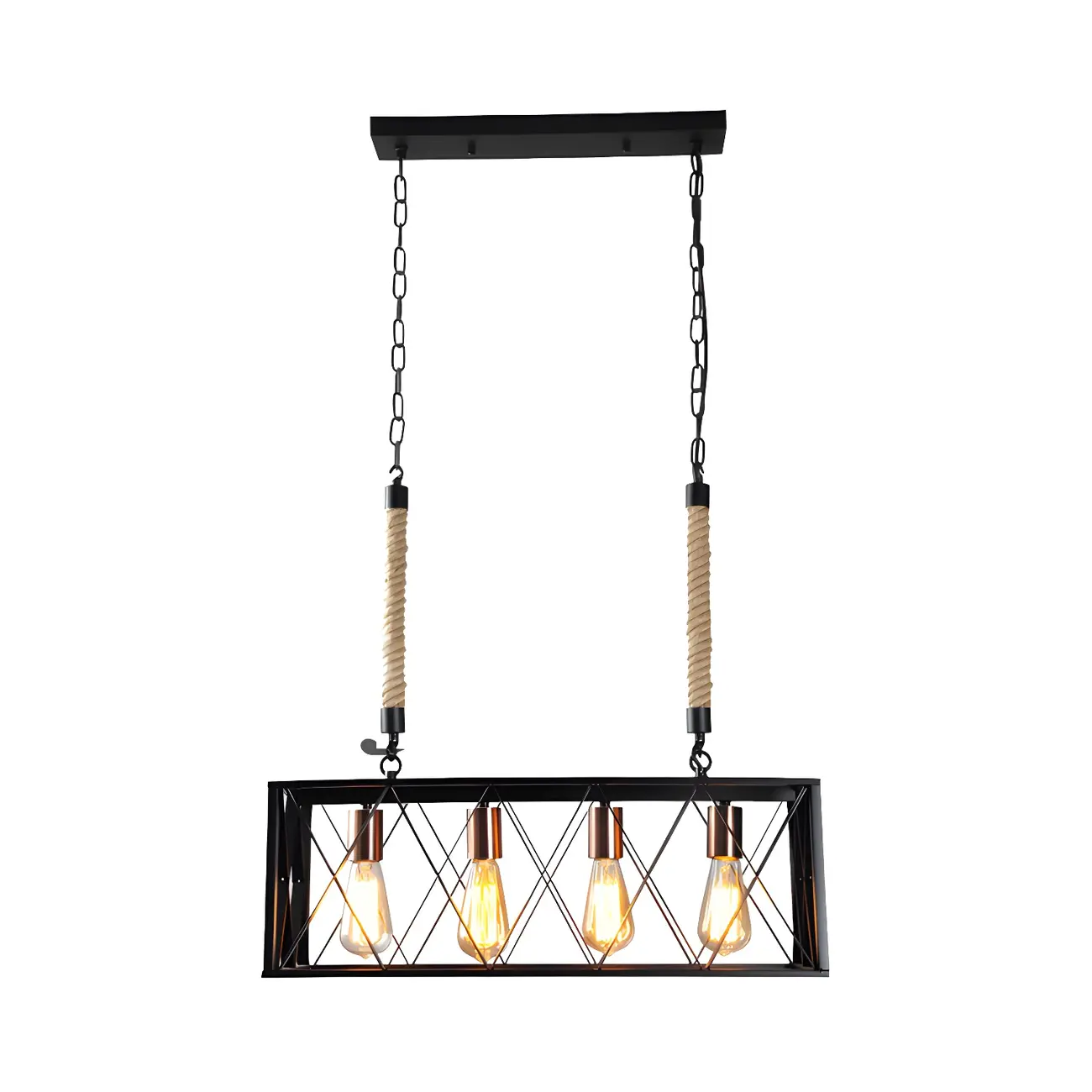Industrial 4-Light Rectangle Black Metal Pendant Light