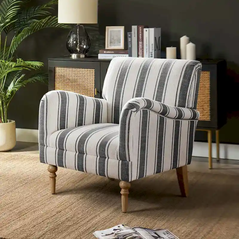 Classic and Contemporary Striped Accent Armchair with Spindle Legs