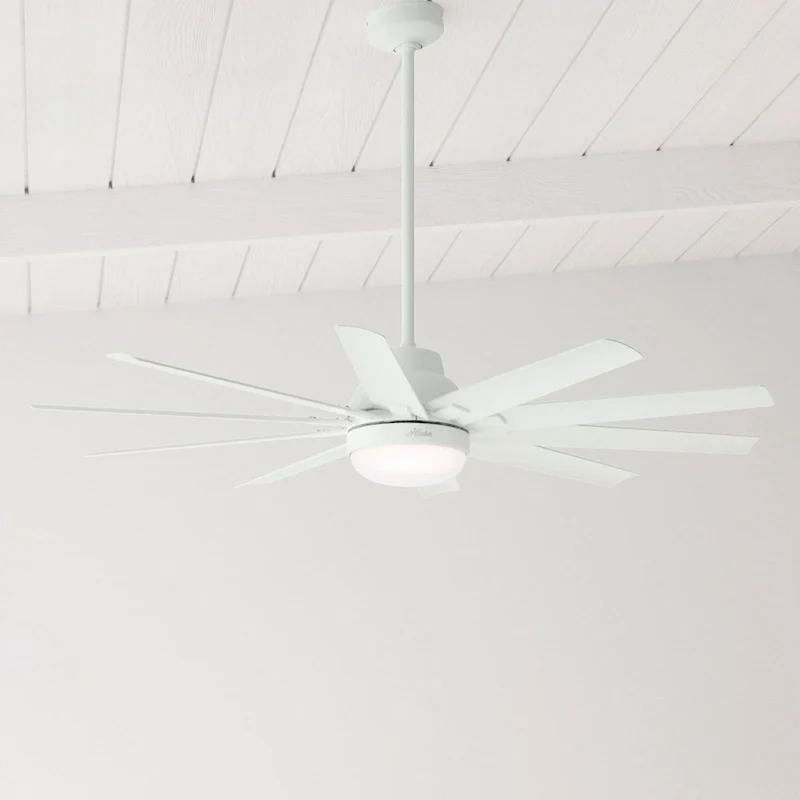 Hunter 60  Overton Damp Rated Ceiling Fan with LED Light Kit and Wall Control - Windmill, Transitional, Modern - ENERGY STAR
