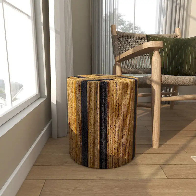 Banana Leaf Handmade Linear Wrapped Accent Table with Colored Stripes Brown Roche River Decor