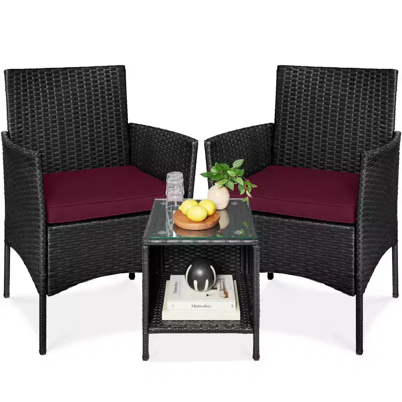 Best Choice Products 3-Piece Outdoor Wicker Conversation Patio Bistro Set, w/ 2 Chairs, Table