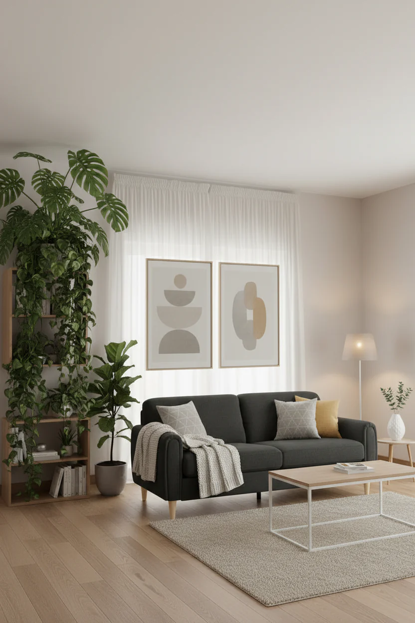 Classic Stationary Sofa with Upholstered Cushions – Neutral Tone, Living Room Couch