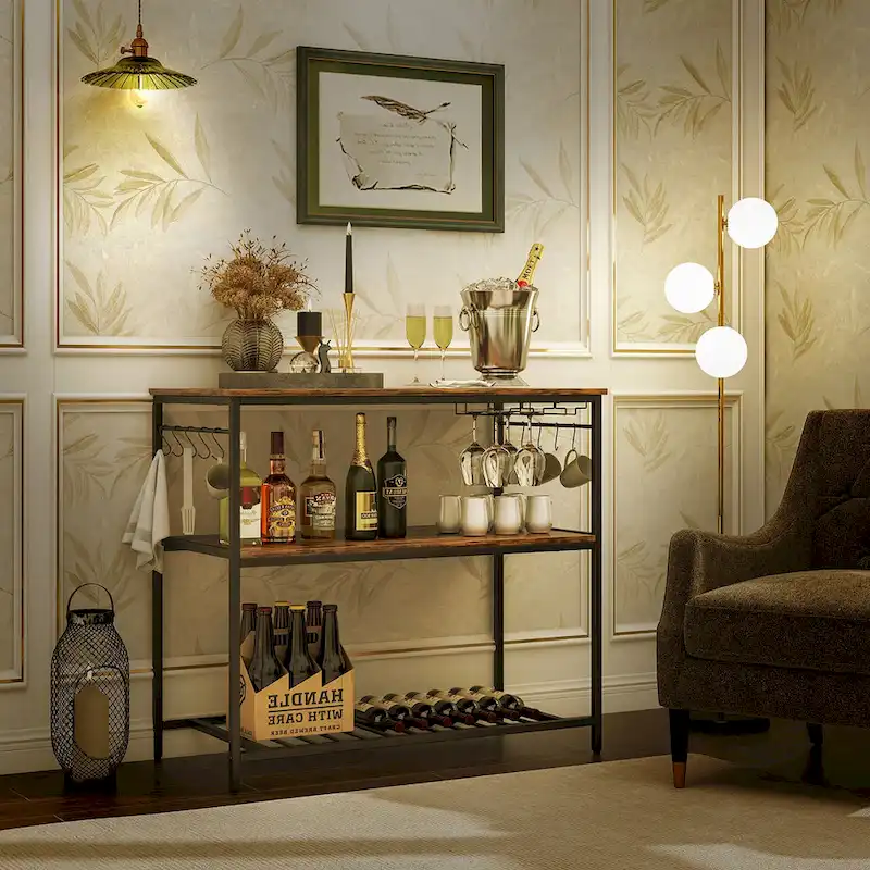 Gymax Kitchen Island 3-Tier Prep Table with Wine Glass Holders Large