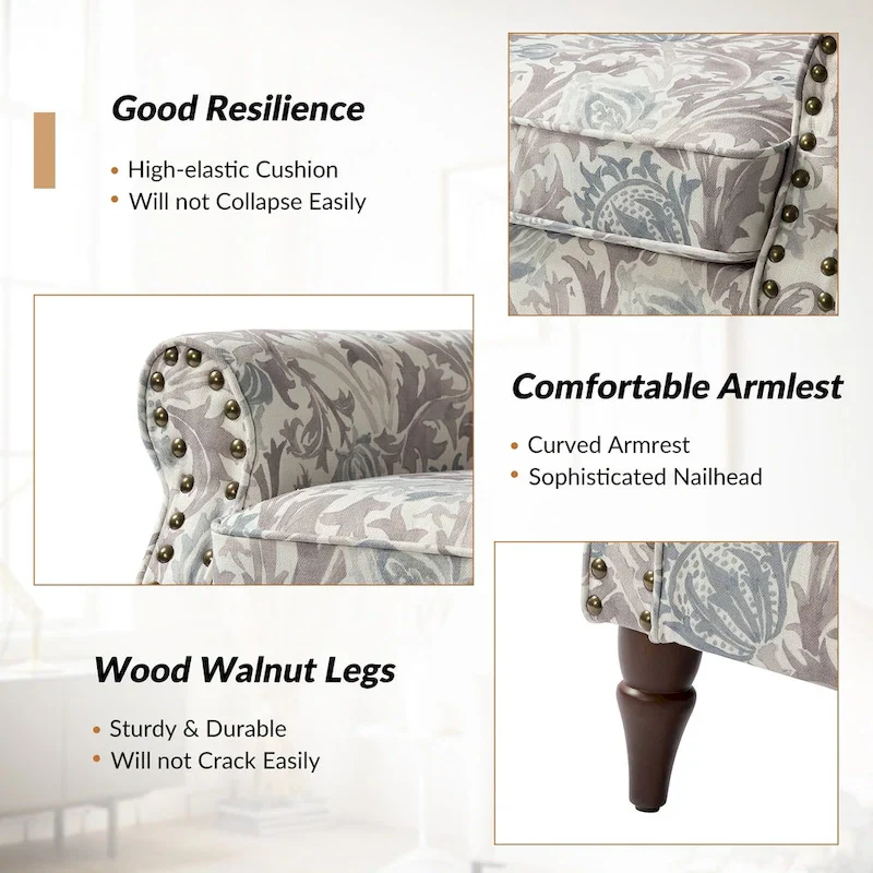 Nyctelius Traditional Polyester Accent Chair with Rolled Arms and Nailhead Trim by HULALA HOME