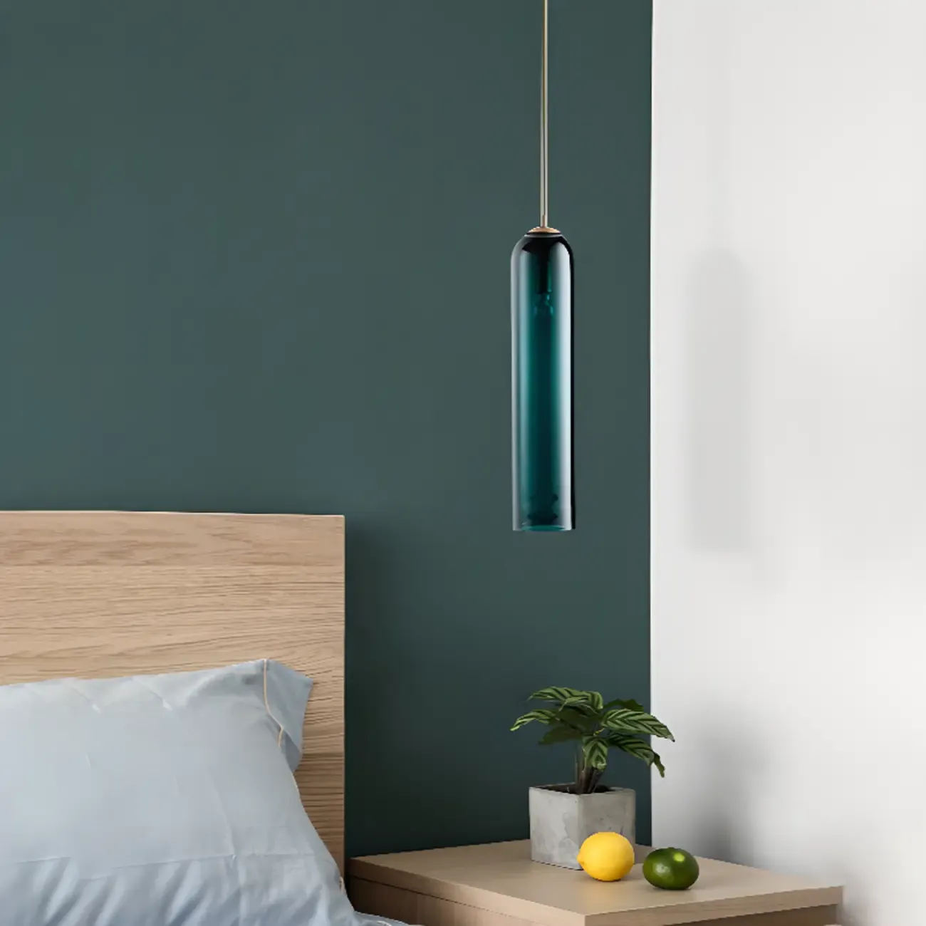 Modern Metal Green Glass Cylinder Pendant Light