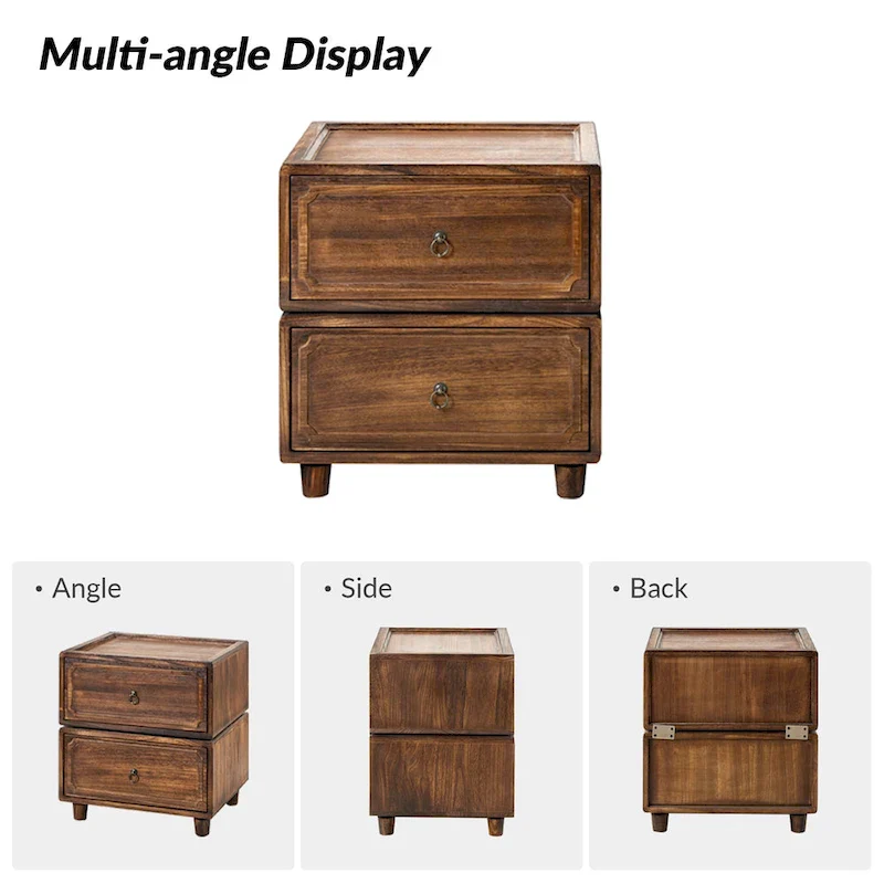 Walnut / Black / Blue Farmhouse Transitional 2-Drawer Nightstand