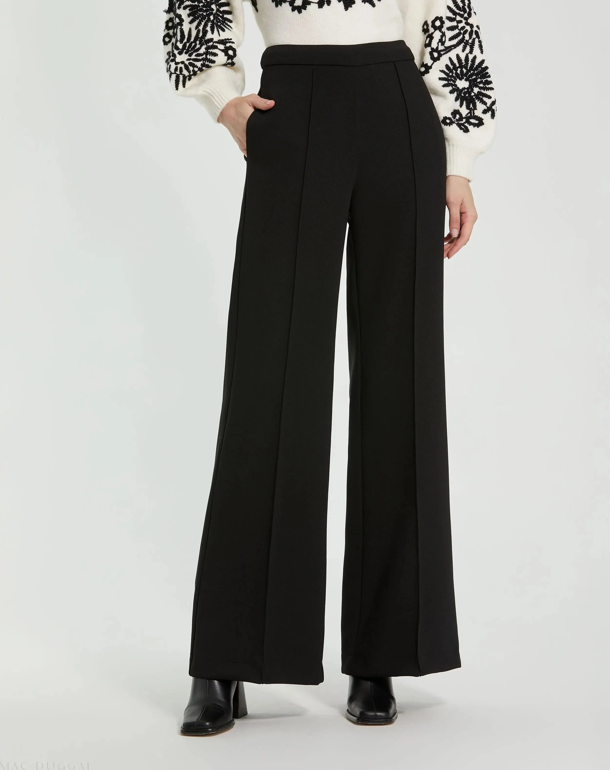 Black Classic Crepe Wide Leg High Waisted Trouser Pant - FINAL SALE