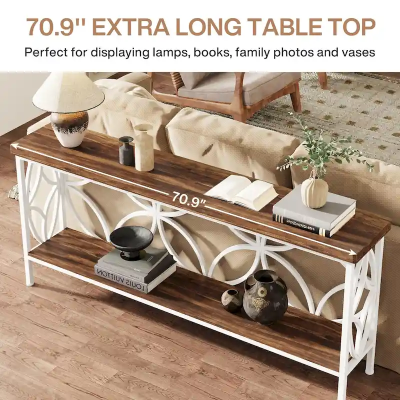 Extra Long Sofa Table with Metal Frame & Rustic Wood Finish - 70.86  L x 11.81  W x 31.88  H