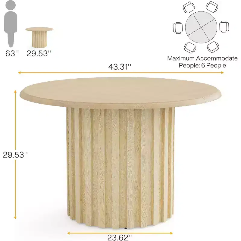 Lantine 43.31 Farmhouse Kitchen Round Dining Table