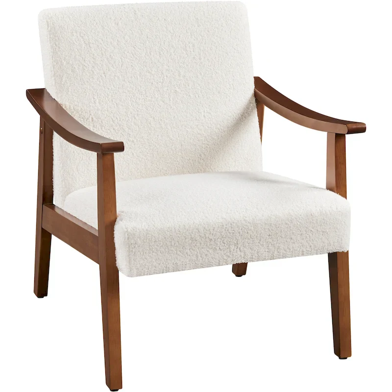 Yaheetech Upholstered Accent Chair Boucle Armchair with Solid Wood Legs - 24.5 L  28 W  29 H