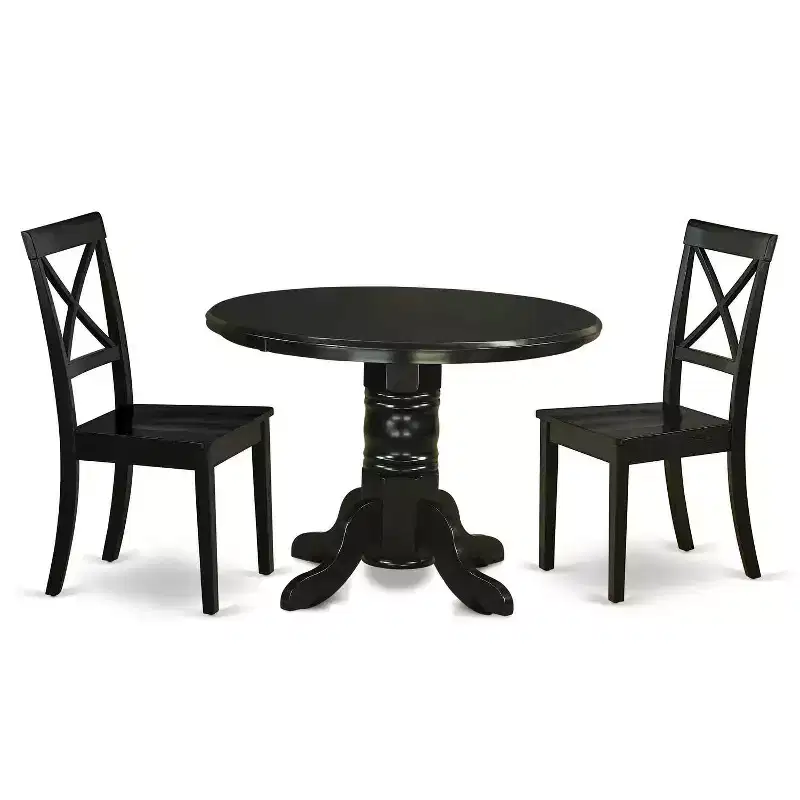 HomeStock 3-Piece Round Black Finish Solid Wood Top Dining Table with 2 Chairs