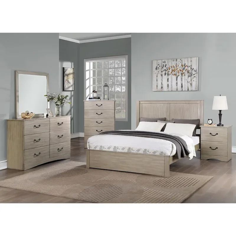 Wooden Queen Bed with 2 Panels Headboard Design