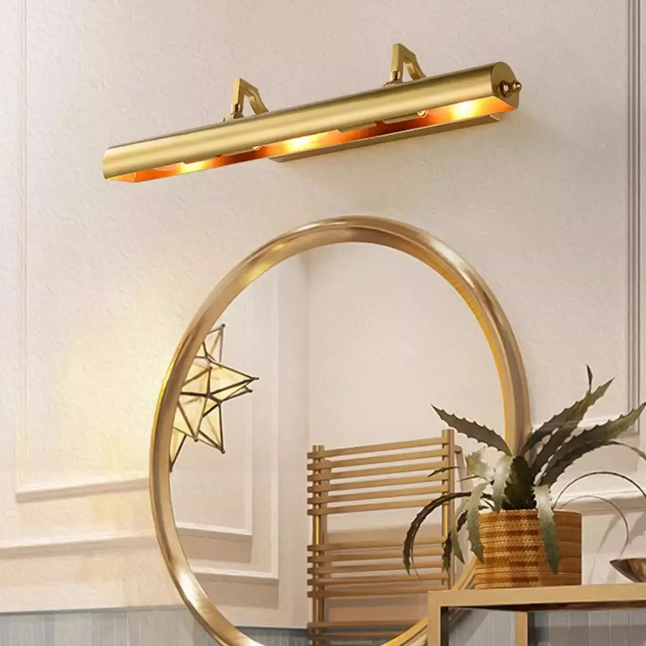 Classic Metal Tube Vanity Light with Copper Shade for Bathroom