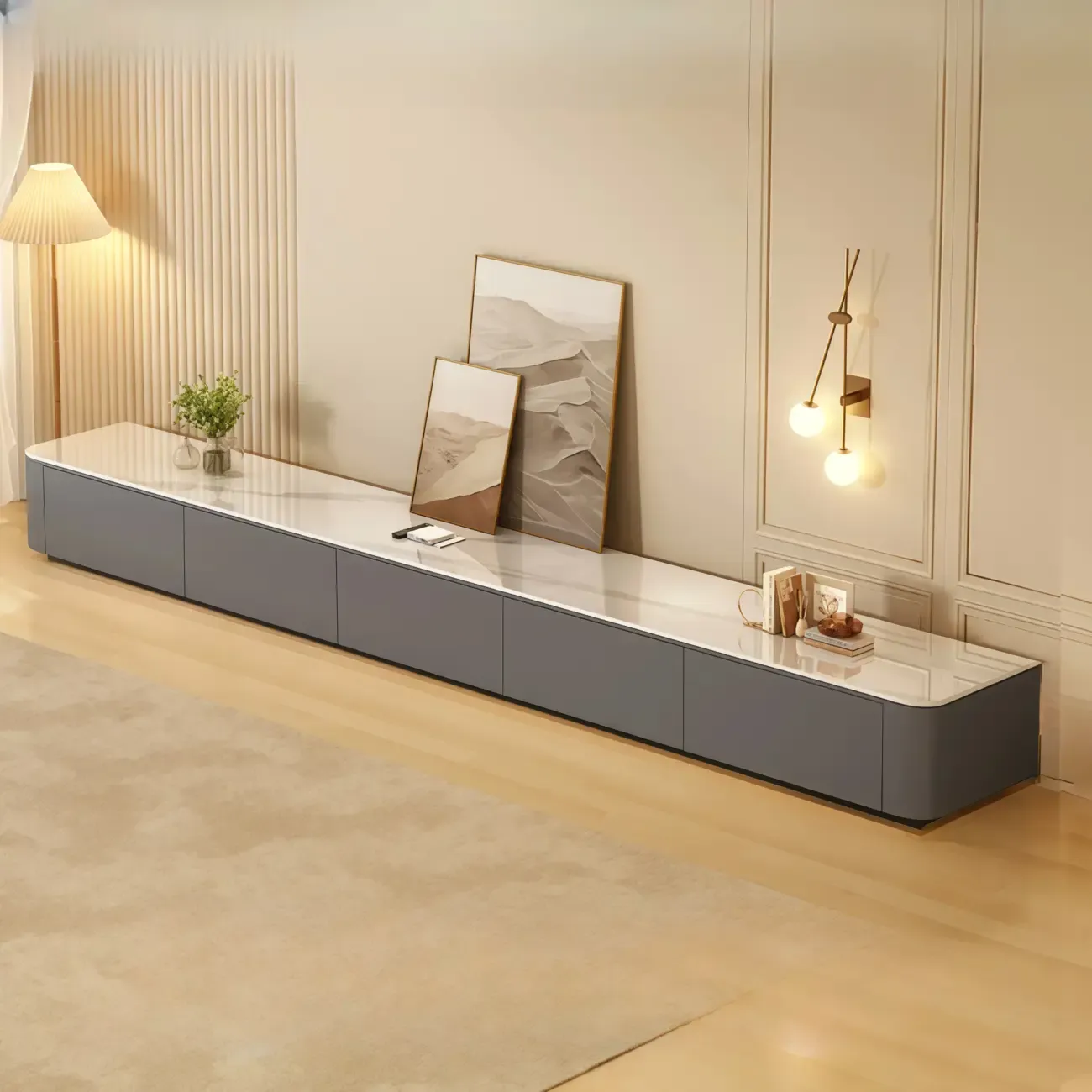 63 Sintered Stone Top Long TV Stand with Cable Management