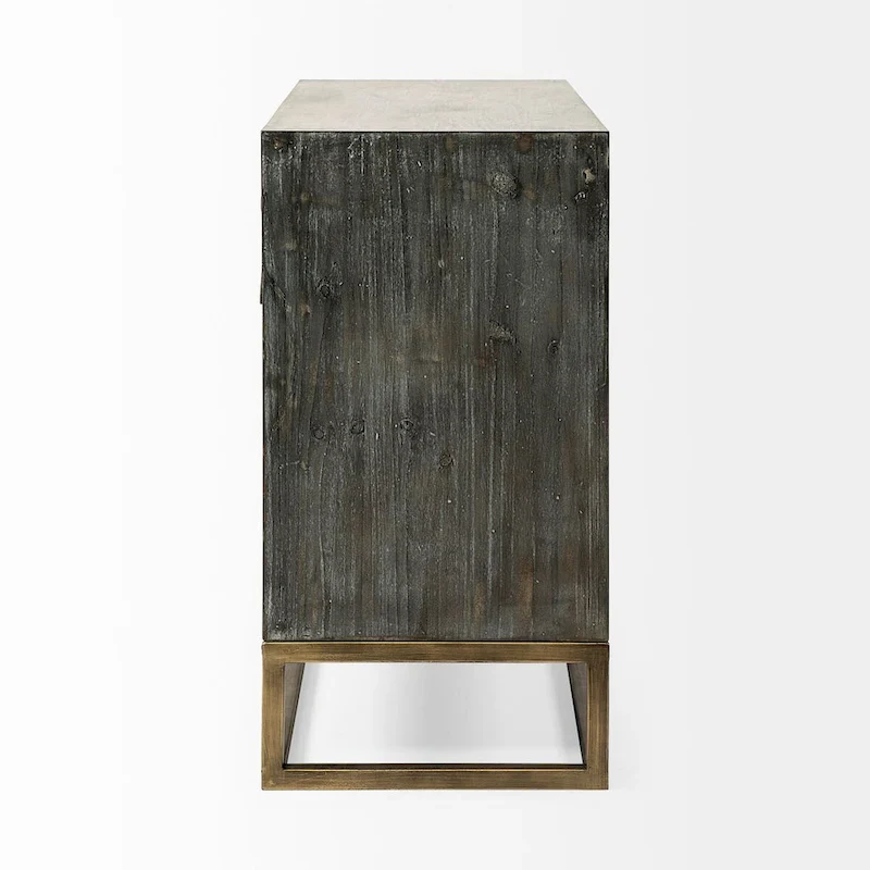 3-Drawer Accent Cabinet with Metal Frame - Geometric Pattern Design (Gray/Light Brown)