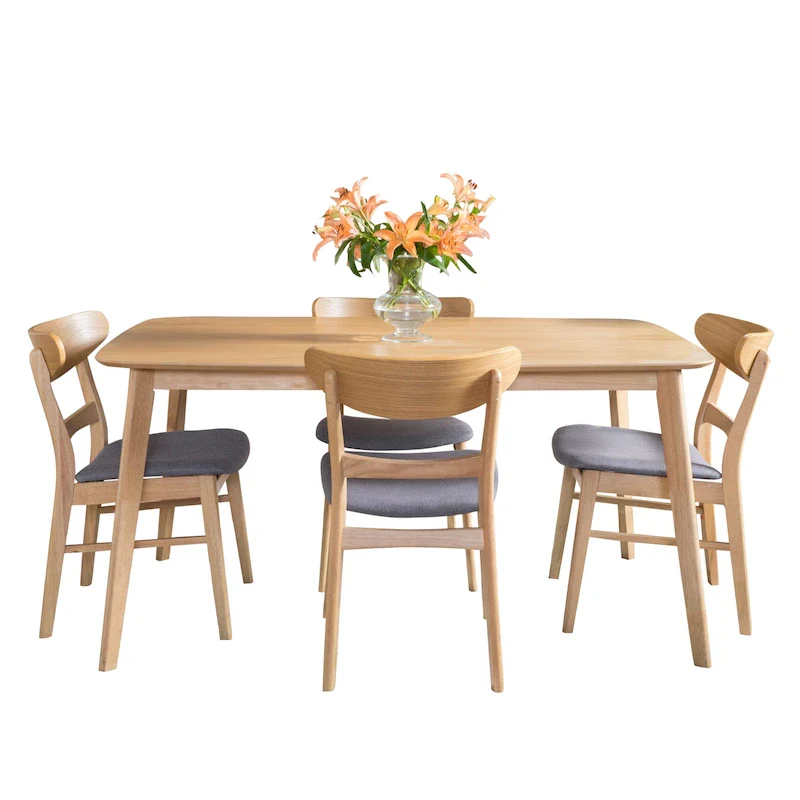 Mid-Century 5-Piece Dining Set, Walnut & Oak Finish, Upholstered Chairs