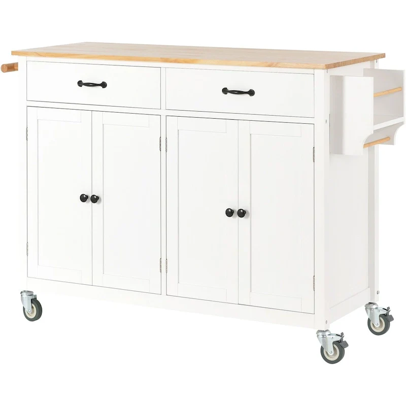Kitchen Island Cart With Solid Wood Top and Locking Wheels