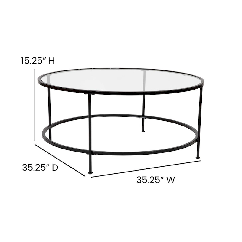 Glass Living Room Coffee Table with Round Metal Frame