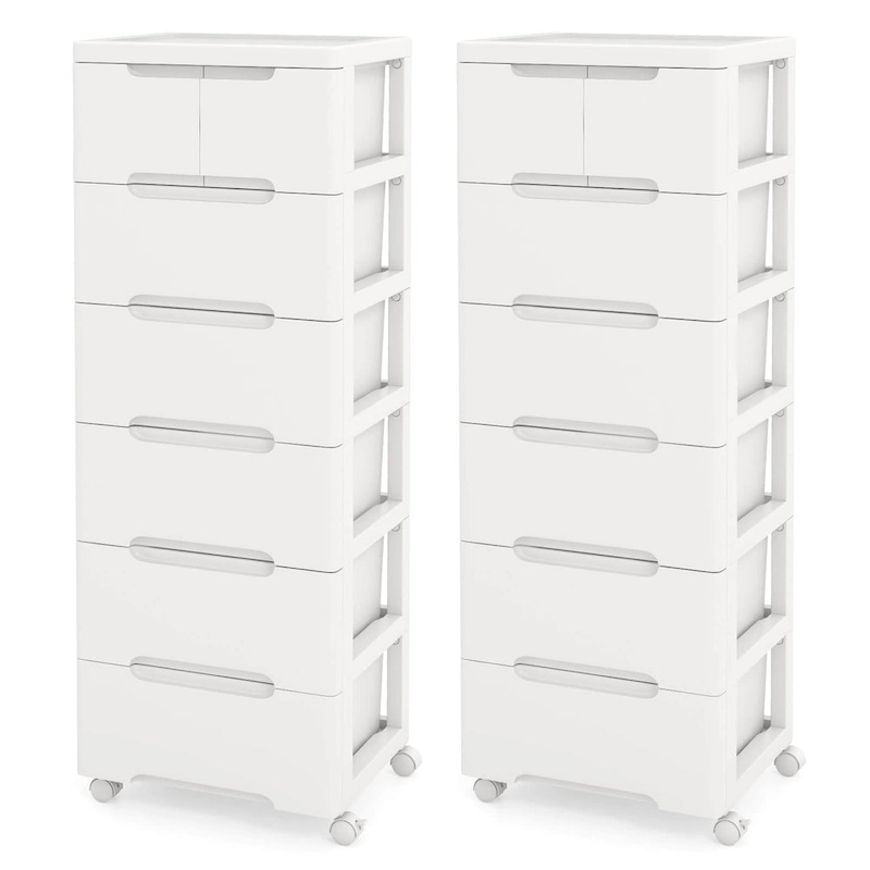 Costway 2 PCS 7-Drawer Plastic Rolling Storage Cart with 4 Universal - See Details