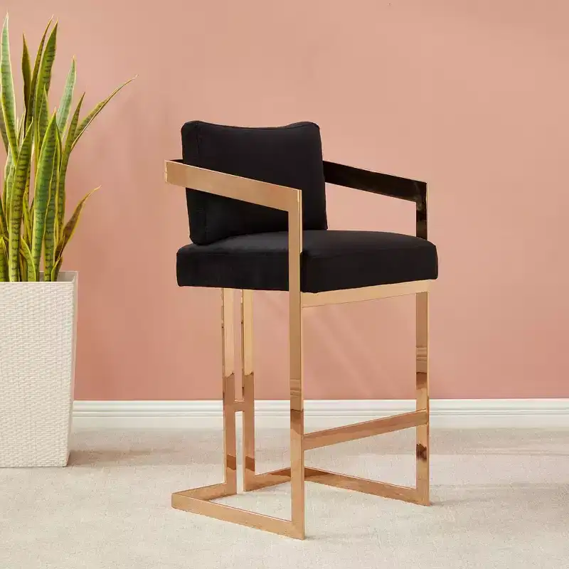 Taraji Velvet Barstool - KNT7027 - Giotto Black - Safavieh Couture