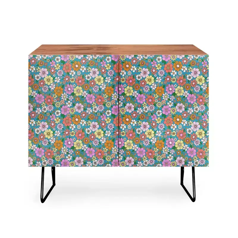 Schatzi Betty Floral Walnut Brown Credenza - Deny Designs