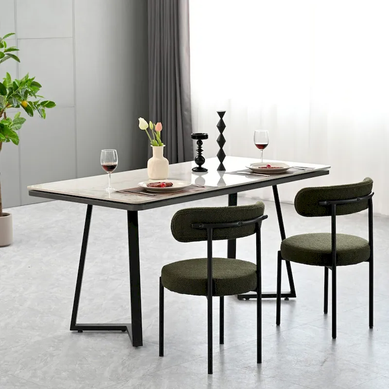 Boucle Dining Chairs Set of 2,Mid-Century Modern Curved Backrest Chair,Round Upholstered Kitchen Chairs