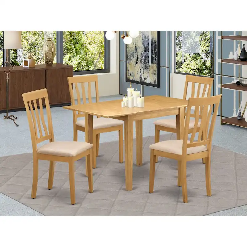 Drop Leaf Dining Table Set with Faux Leather Chairs, Oak