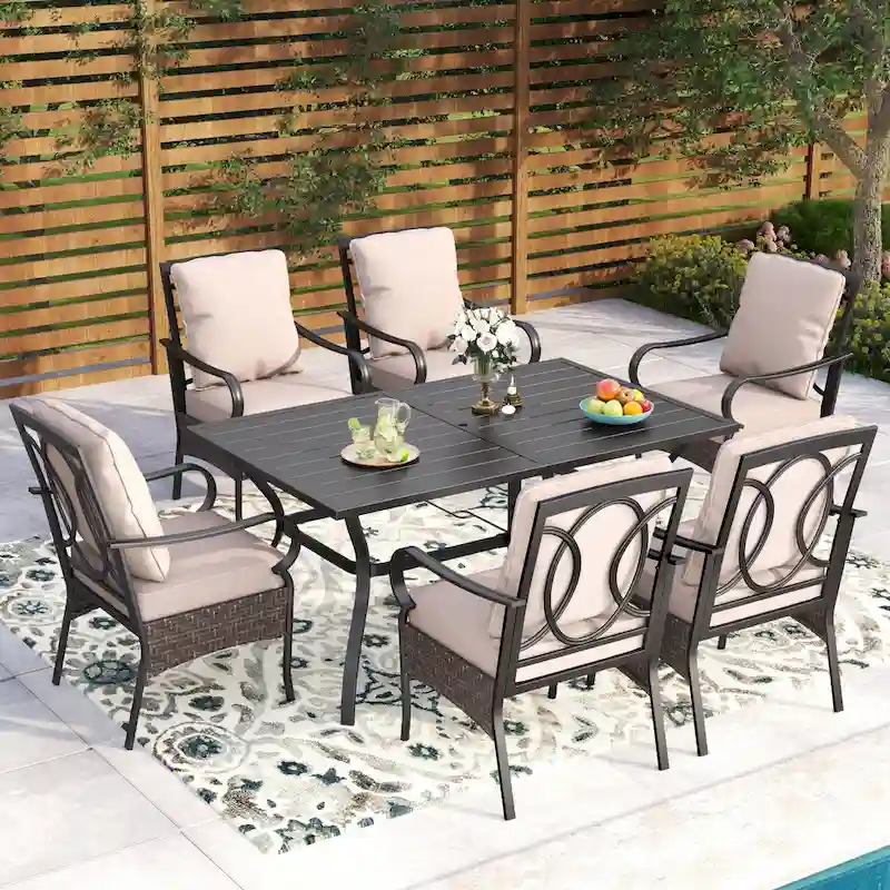 7-Piece Oversized Outdoor Dining Set with 6 Padded Chairs & 60