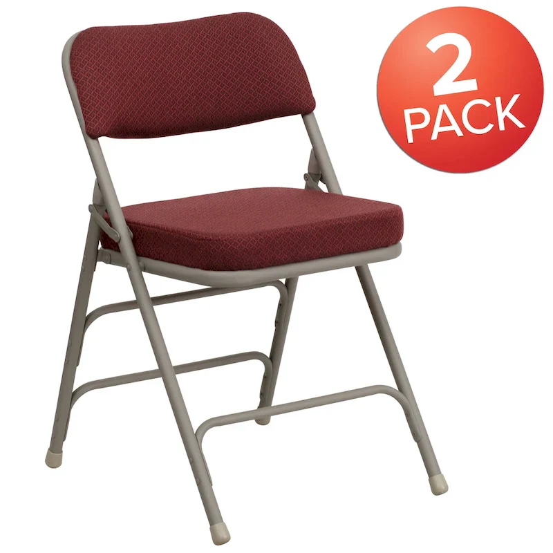 2 Pack Curved Triple Braced & Double Hinged Upholstered Metal Folding Chair