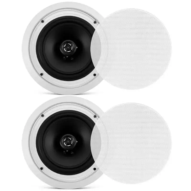 8 Ceiling Wall Mount Speakers for Home Audio with High-Quality Sound, Easy Installation, White Finish