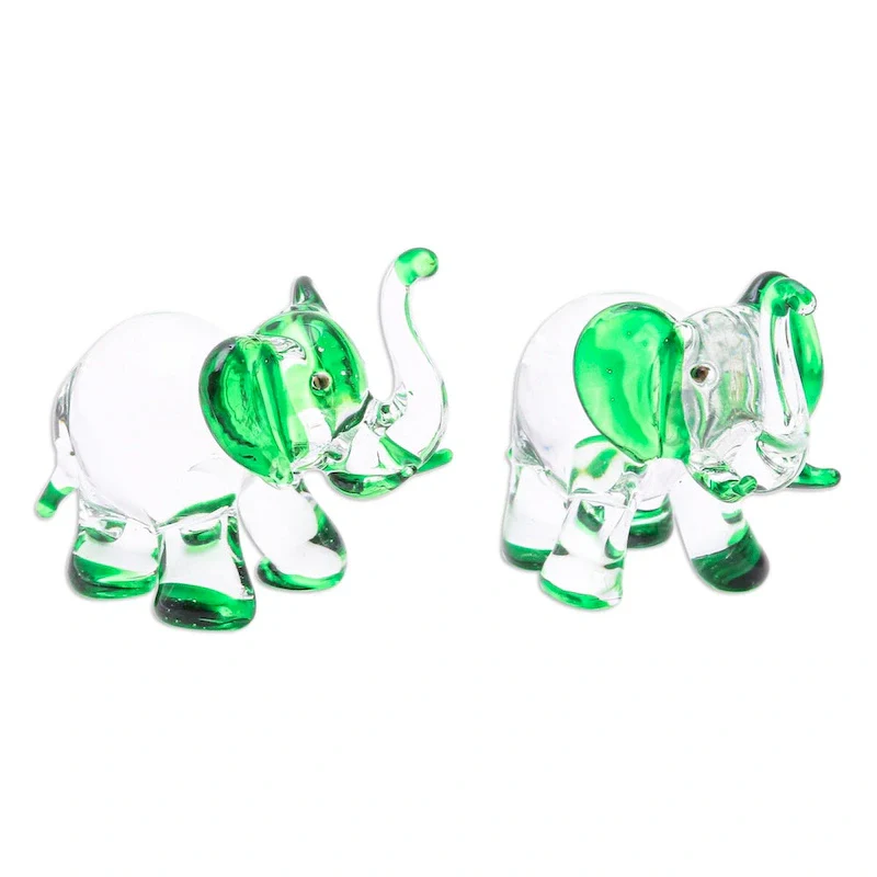 Novica Handmade Hope Trunks Handblown Glass Figurines (Set Of 2)