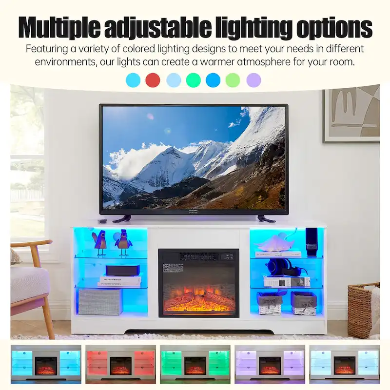 58W Fireplace TV Stand with 18 Fireplace, LED Light, USB Outlet - 58W*15.5D*24.4H