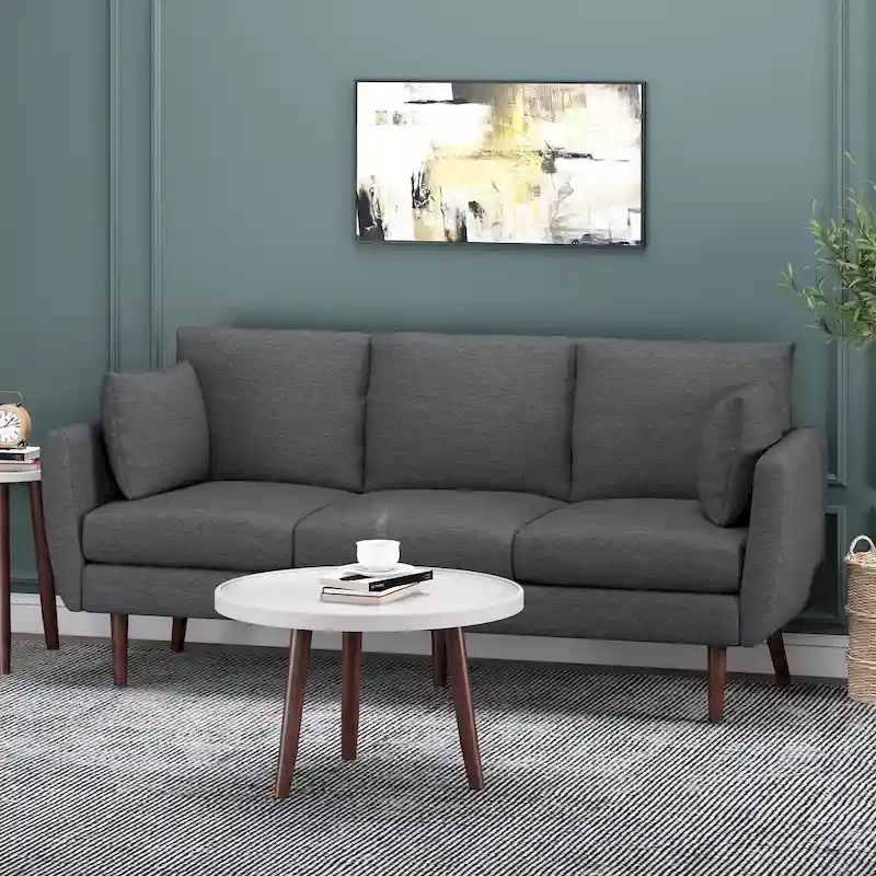 Modern 76.5  3-Seater Sofa with Birchwood Legs and Pillows