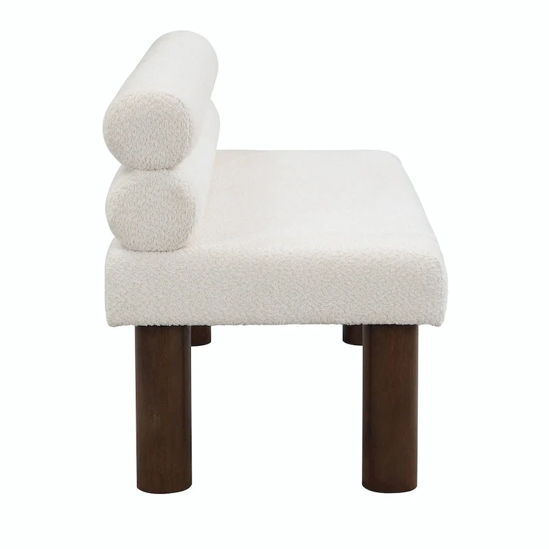 Grey Boucle Fabric Dining Bench with Backrest