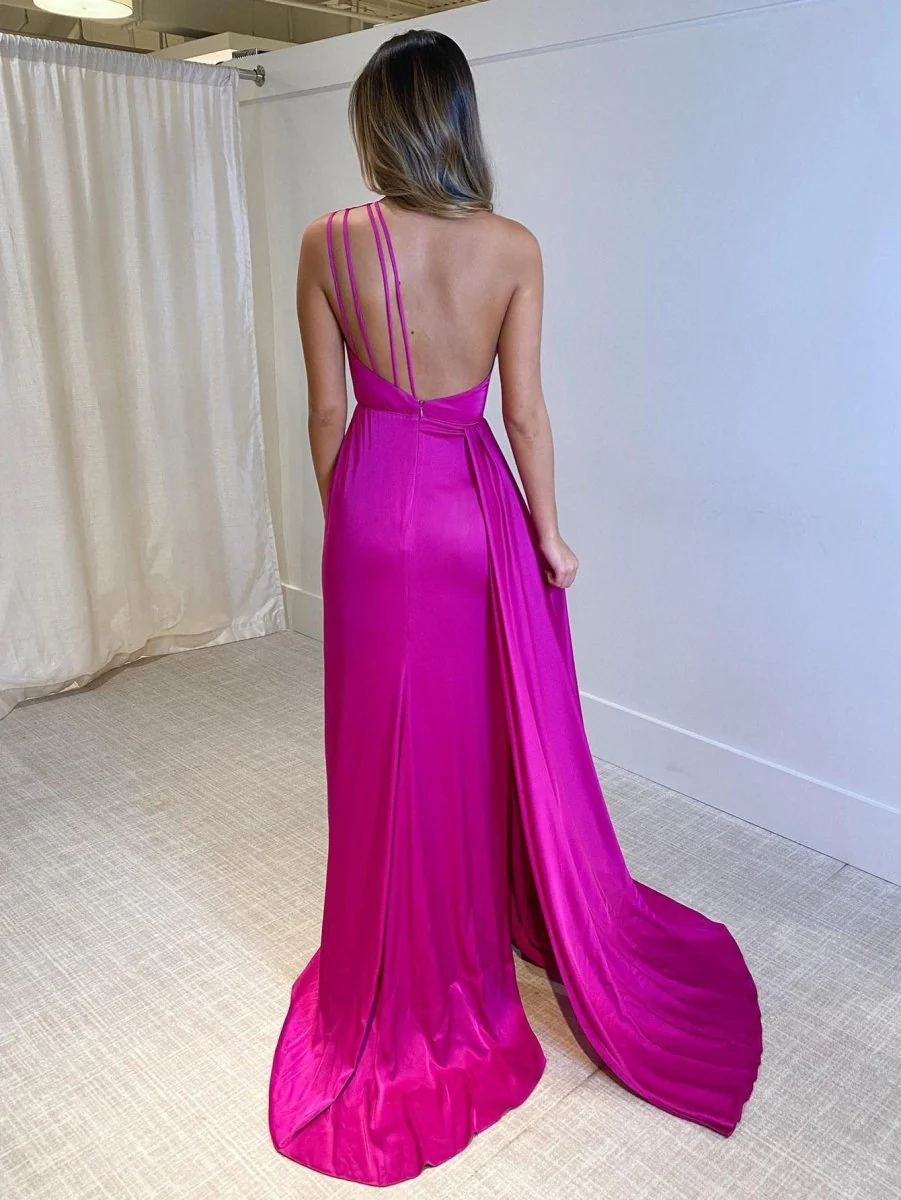 Mermaid One Shoulder Fuchsia Long Prom Dress
