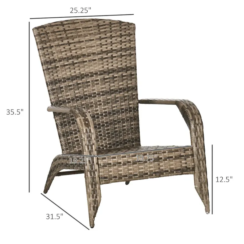 Patio Wicker Adirondack Chair, All-Weather Rattan Fire Pit Chair Soft Cushions, Tall Curved Backrest and Armrests