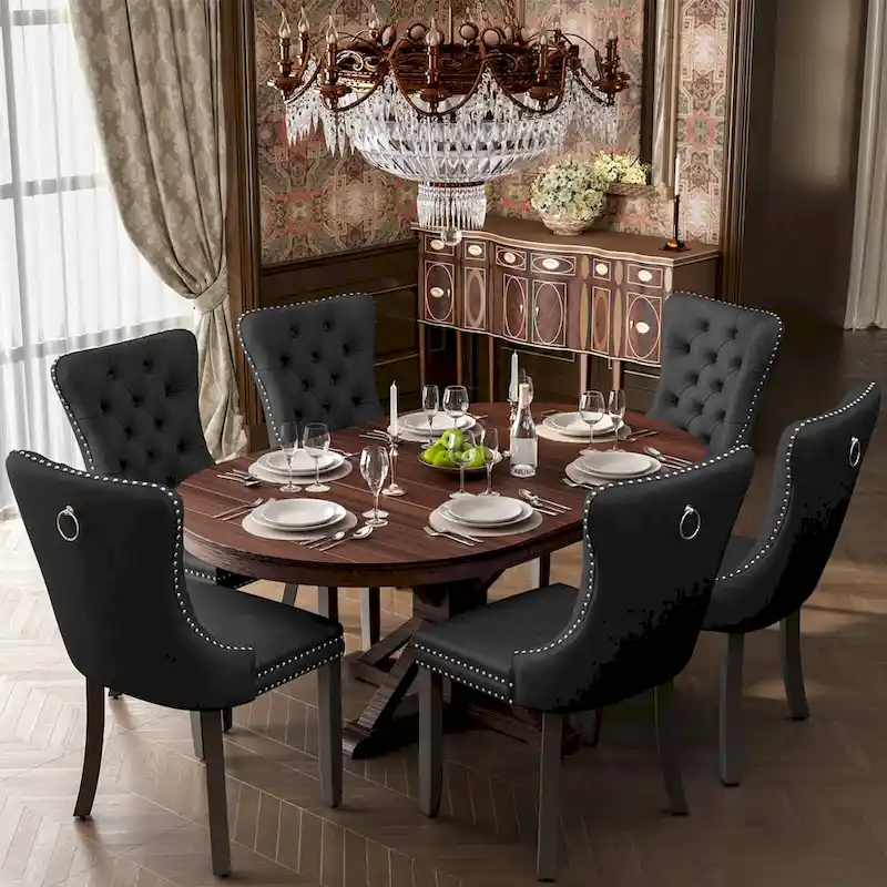 Upholstered Tufted Velvet Dining Chair with Solid Wood Legs